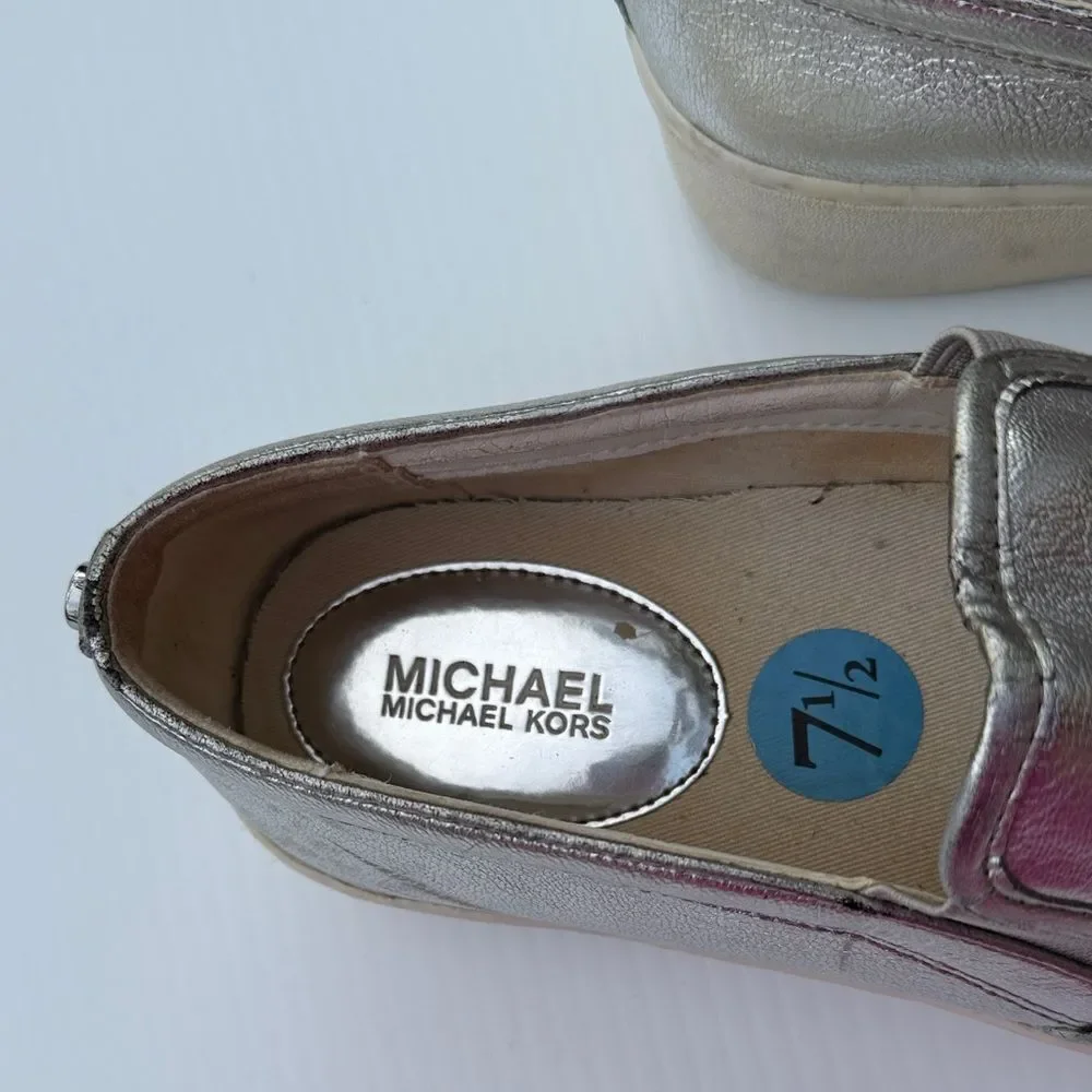 Michael Michael Kors Platform HJ17J Silver with Black Stars Sneakers Size 7.5